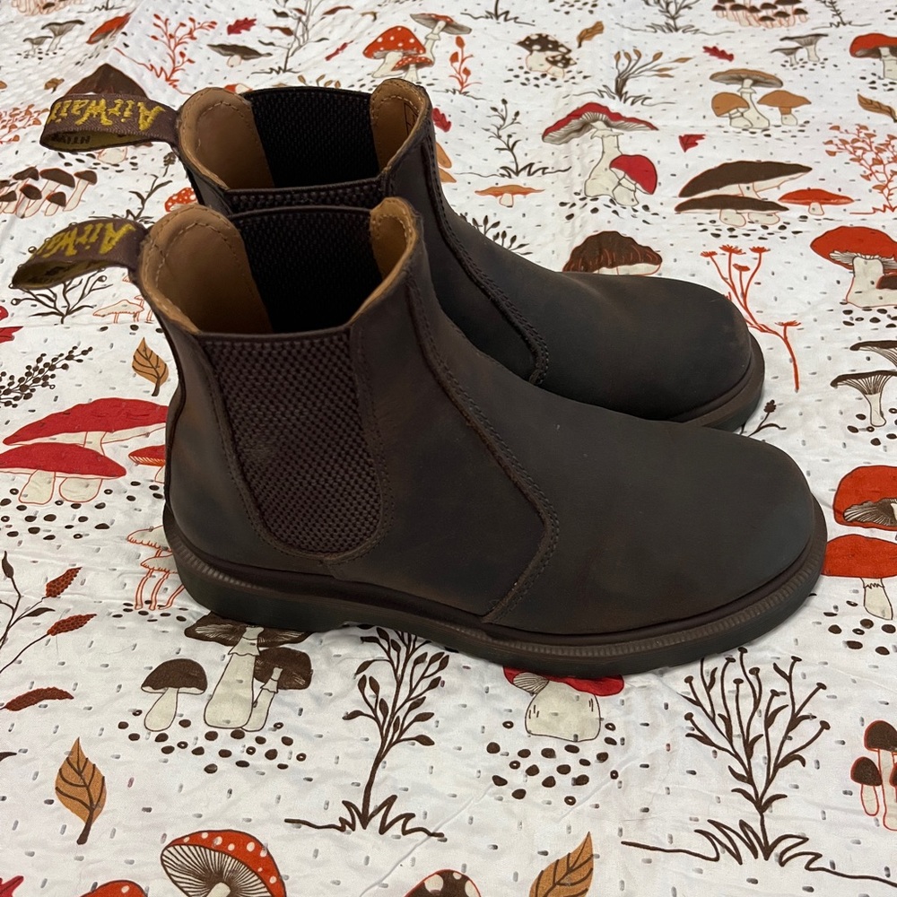Dr. Martens 2976 Yellow Stitch Crazy Horse Leather Chelsea Boots in Dark Brown